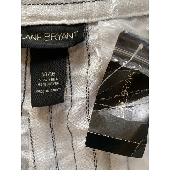 Lane Bryant Pants Trousers 14/16 NWT White Black Pinstripe Linen Blend Flare Hem - Picture 5 of 10